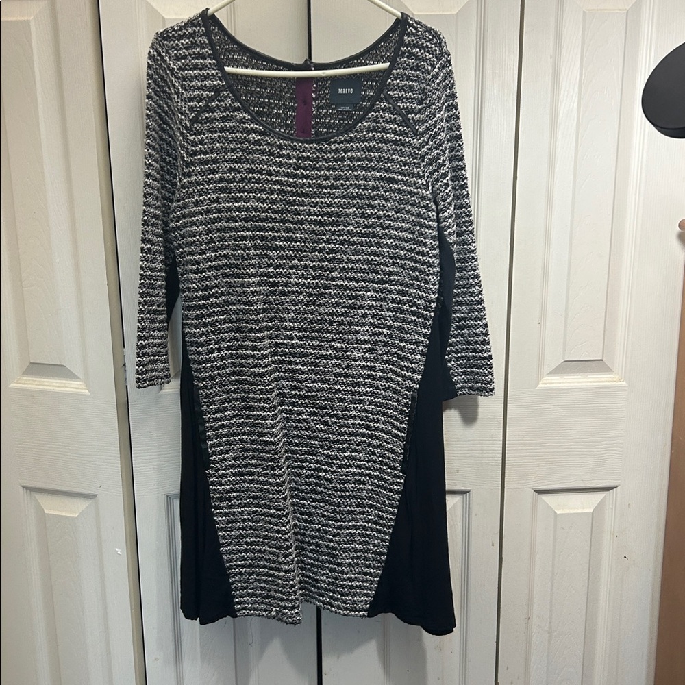 Maeve Anthropologie Boucle Knit Swing Dress Black White Large Lined Pockets